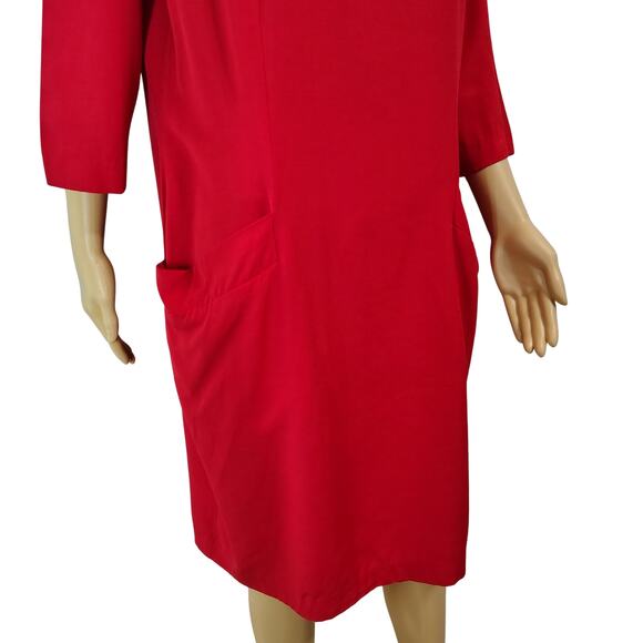 1980s Red Long Sleeves Sheath Midi Dress Willy's New York Co Size 18 - Picture 3 of 12